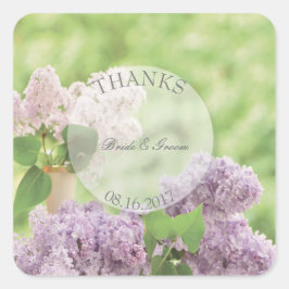 Romantic Spring Flower Floral Lila Wedding Bedankt Vierkante Sticker