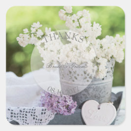 Romantic Spring Flower Floral Lila Wedding Bedankt Vierkante Sticker