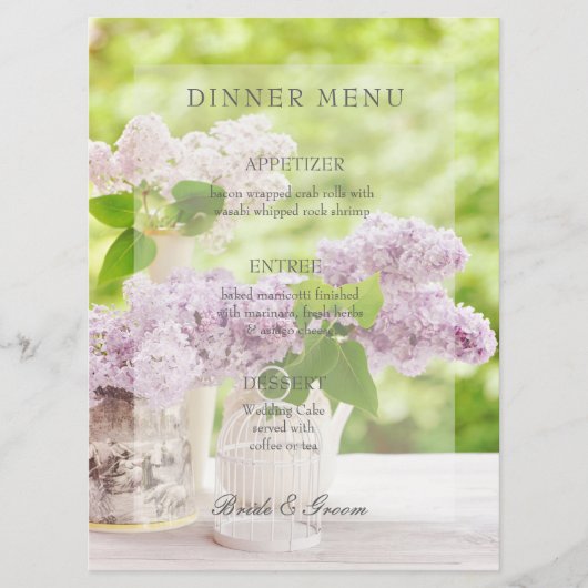 Romantic Spring Flower Floral Lila Wedding Menu (Voorkant)