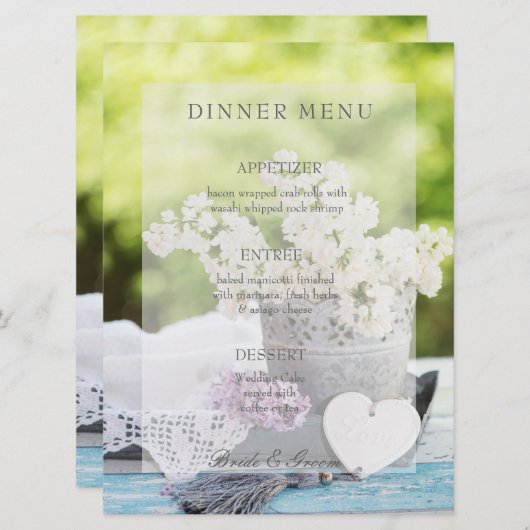 Romantic Spring Flower Floral Lila Wedding Menu (Voorkant / Achterkant)