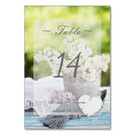 Romantic Spring Flower Lila Wedtable Number Kaart