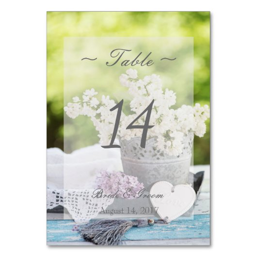 Romantic Spring Flower Lila Wedtable Number Kaart (Voorkant)