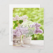 Romantic Spring Flower White Lila RSVP Uitnodiging Briefkaart (Voorkant / Achterkant)