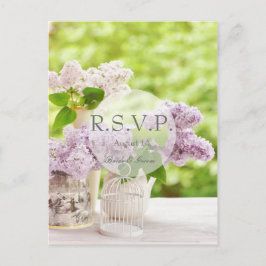 Romantic Spring Flower White Lila RSVP Uitnodiging Briefkaart