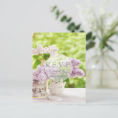 Romantic Spring Flower White Lila RSVP Uitnodiging Briefkaart (Staand voorkant)