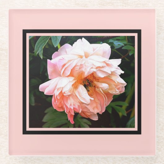 Romantic Spring Peony in Bleek strand Glazen Onderzetter (Voorkant)