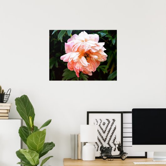 Romantic Spring Peony in Bleek strand Poster (Thuiskantoor)