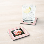 Romantic Spring Peony op peach Stripes Bier Onderzetter (Rechterzijde)