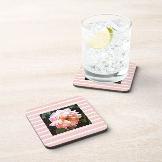 Romantic Spring Peony op peach Stripes Bier Onderzetter (Rechterzijde)