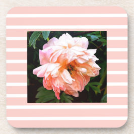 Romantic Spring Peony op peach Stripes Bier Onderzetter