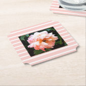 Romantic Spring Peony op peach Stripes Kartonnen Onderzetters (Gekanteld)