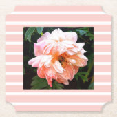 Romantic Spring Peony op peach Stripes Kartonnen Onderzetters (Voorkant)
