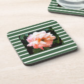 Romantic Spring Peony op Summery Green Stripes Bier Onderzetter (Linkerzijde)