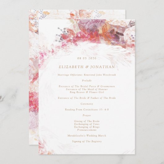 Romantic Spring Pink Flowers Wedding Programme Programmakaart (Voorkant / Achterkant)