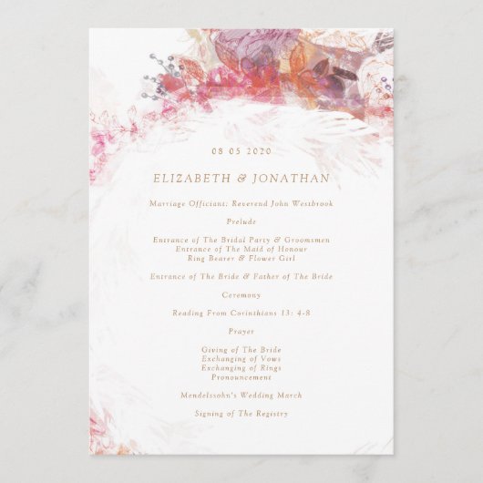 Romantic Spring Pink Flowers Wedding Programme Programmakaart (Voorkant)