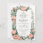 Romantic Spring Pink Peony Leaf Border Wedding Kaart (Voorkant)