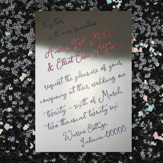 Romantic Spring Wedding Pink, Purple & Silver Folie Uitnodiging