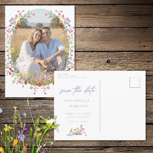 Romantic Spring Wildflower Garden Photo Save Date Briefkaart