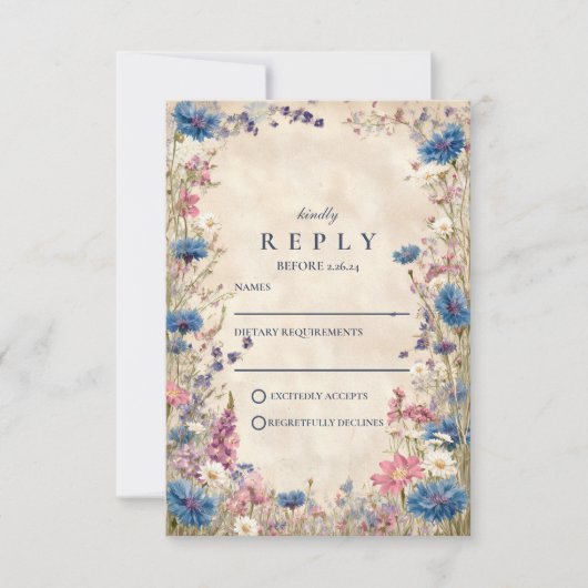 Romantic Spring Wildflower Wedding RSVP Kaartje (Voorkant)