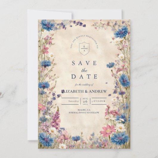 Romantic Spring Wildflower Wedding Save The Date (Voorkant)