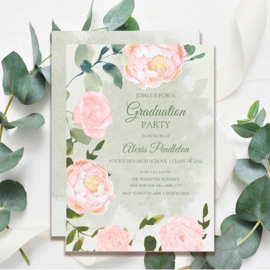 Romantic Springtime Blush Floral Graduation Party Kaart
