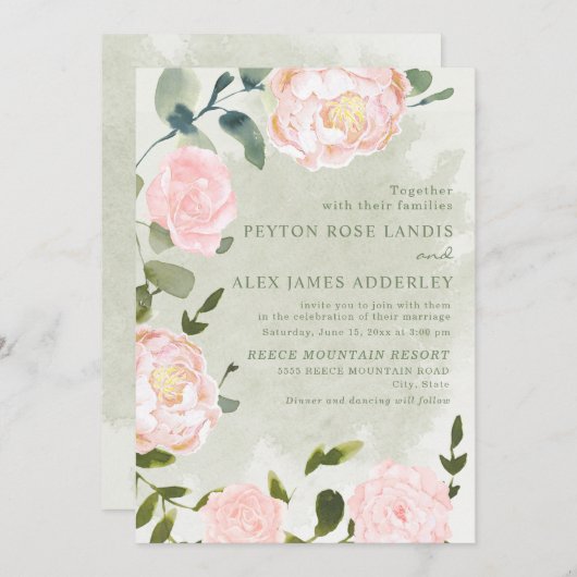 Romantic Springtime Blush Pink Floral Wedding Kaart (Voorkant / Achterkant)