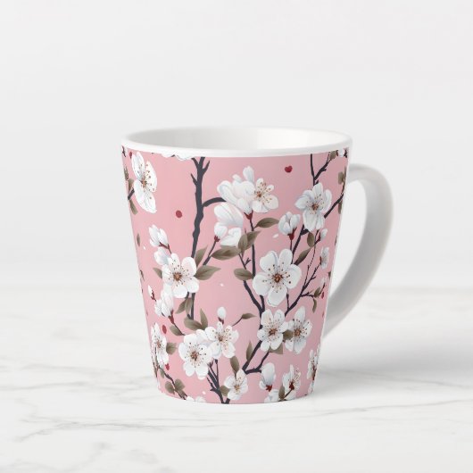 Romantic Springtime Cherry Blossoms Japandi Floral Latte Mok (Rechterhoek)