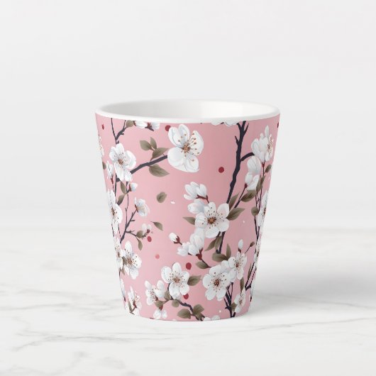 Romantic Springtime Cherry Blossoms Japandi Floral Latte Mok (Voorkant)