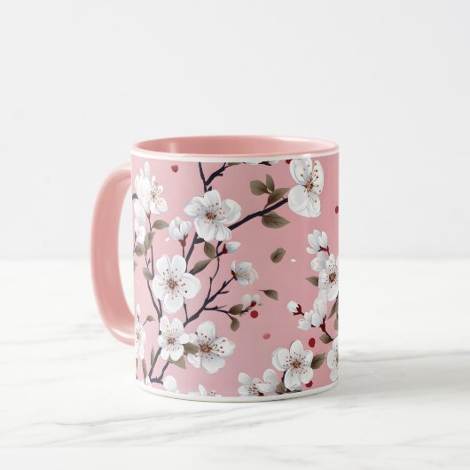 Romantic Springtime Cherry Blossoms Japandi Floral Mok (Voorkant links)