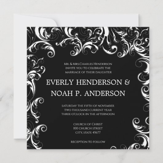 Romantic Square Fancy Swirl Wedding Invitation Kaart (Voorkant)