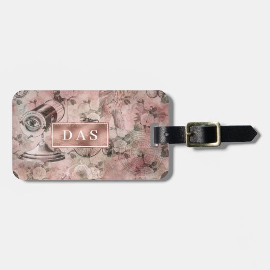 Romantic Steampunk |  Ephemera-monogram Bagagelabel (Voorkant horizontaal)