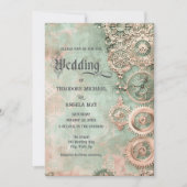 Romantic Steampunk Gears Wedding Invitation Kaart (Voorkant)