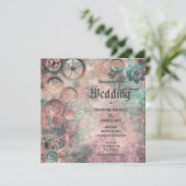 Romantic Steampunk Gears Wedding Invitation Kaart (Staand voorkant)