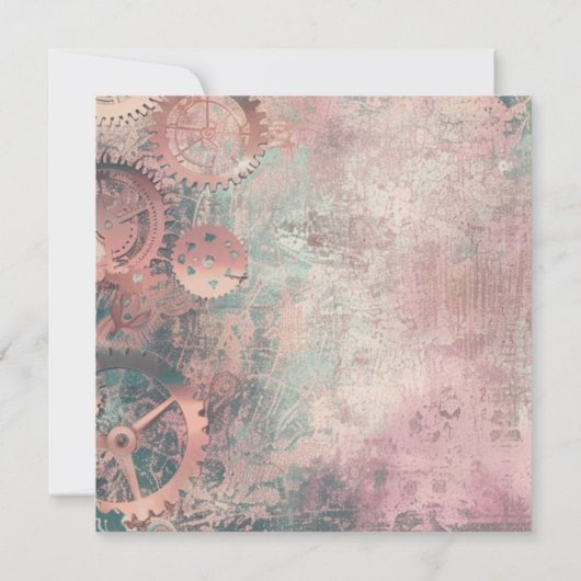 Romantic Steampunk Gears Wedding Invitation Kaart (Achterkant)