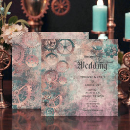 Romantic Steampunk Gears Wedding Invitation Kaart