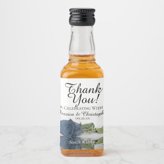 Romantic Steel Blue Roos Wedding Bedankt Mini Likeurfles Etiket (Voorkant)