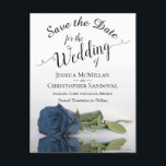 Romantic Steel Blue Roos Wedding Save the Date Aankondigingskaart<br><div class="desc">Deze mooie briefkaarten zijn een geweldige manier om je vrienden en familie te laten weten dat ze de datum voor je aanstaande bruiloft kunnen redden. Het ontwerp is voorzien van een prachtig, lang gesteenteld, ruw stalen blauw roos dat aan de zijkant staat en dat in een zwembad met golven en...</div>
