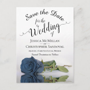 Romantic Steel Blue Roos Wedding Save the Date Aankondigingskaart