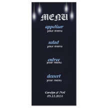 Romantic Street Lights Navy Blue Menu Card