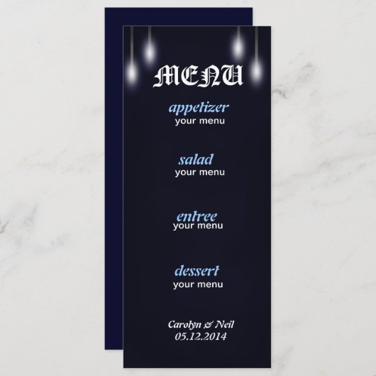 Romantic Street Lights Navy Blue Menu Card (Voorkant / Achterkant)