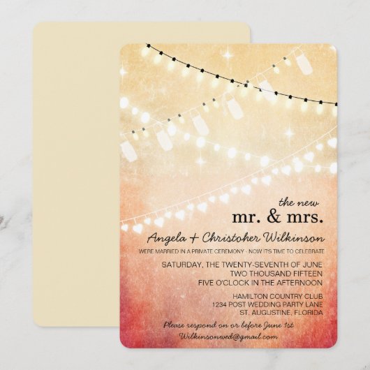 Romantic string lichten na huwelijksuitnodiging kaart (Voorkant / Achterkant)