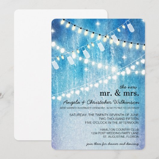 Romantic String Lights Post Wedding Invitation Kaart (Voorkant / Achterkant)