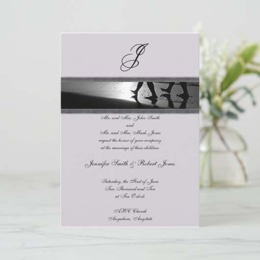 Romantic Stroll Monogram Gray Wedding Uitnodiging (Staand voorkant)