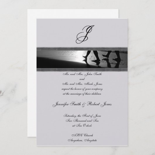 Romantic Stroll Monogram Gray Wedding Uitnodiging (Voorkant / Achterkant)