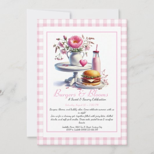 Romantic Summer Party Watercolor Burger & Pink  Kaart (Voorkant)