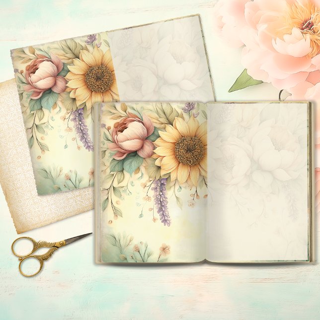 Romantic Sunflower & Blush Peony Junk Journal Page (Creator heeft geüpload)