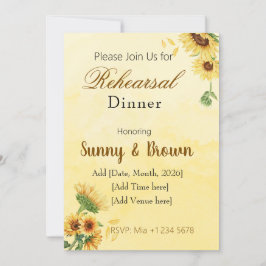 Romantic Sunflower Rustic Yellow Rehearsal Dinner Kaart