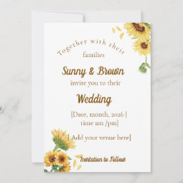 Romantic Sunflower Rustic Yellow Wedding Kaart