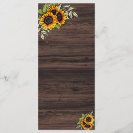 Romantic Sunflower Wood Weddenschap Menu (Achterkant)