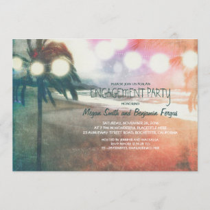 Romantic Sunset Beach Lantern Engagement Party Kaart